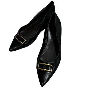 Tory Burch Georgia Pointed Toe Black Leather Flats Women’s Size 11M